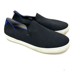 Rothy's Size 9 Classic Sneakers Slip On Black With Blue White Stripe Shoes
